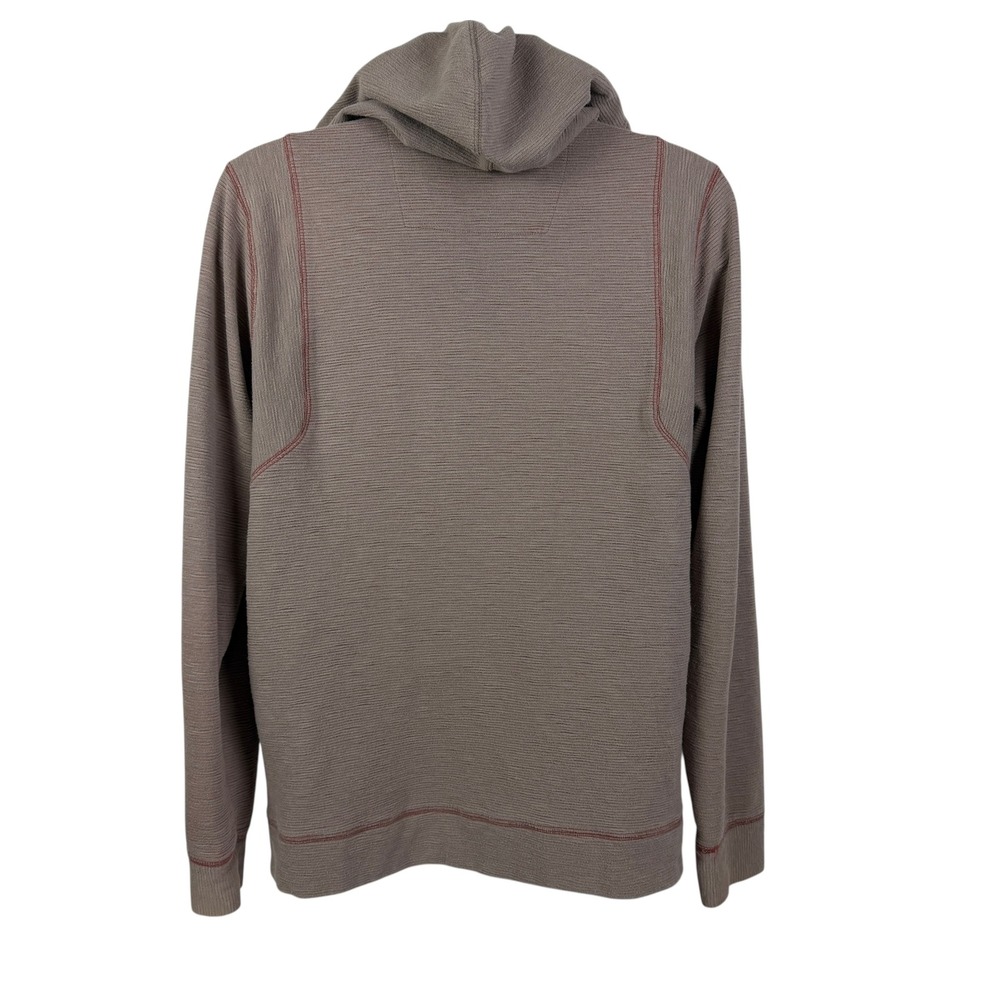 Prana Men's Large Full Zip Hoodie Tan Red Organic Cotton Textured‎ Rib Knit - Picture 3 of 11